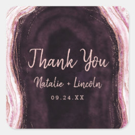 Burgundy & Ro Guld Geode Agate Bröllop Tack Fyrkantigt Klistermärke