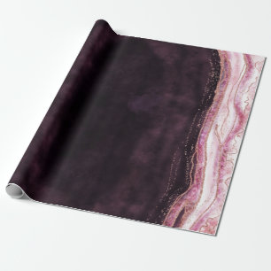 Burgundy & Ro Guld Geode Agate Marble Bröllop Presentpapper