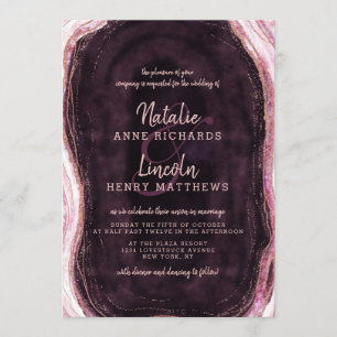 Burgundy & Ro Guld Geode Agate Segce Bröllop Inbjudningar