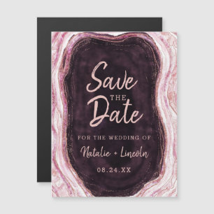 Burgundy & Ro Guld Geode Bröllop spara datum Magnetisk Inbjudningskort