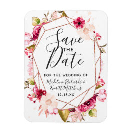 Burgundy Ro Guld Geometric Save Date Bröllop Magnet