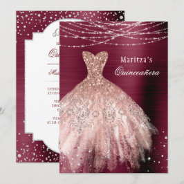 Burgundy Ro Guld Glam Diamond Quinceañera Inbjudningar