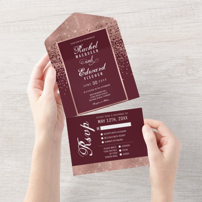 Burgundy Ro Guld Glitter Konfetti Bröllop OSA (Avrivbar del)