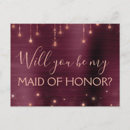 Burgundy Ro Guld Gnistra Maid of honor Inbjudan Vykort