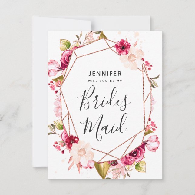 Burgundy Ro Guld kommer att bli min bridesmaid Inbjudningar (Framsida)