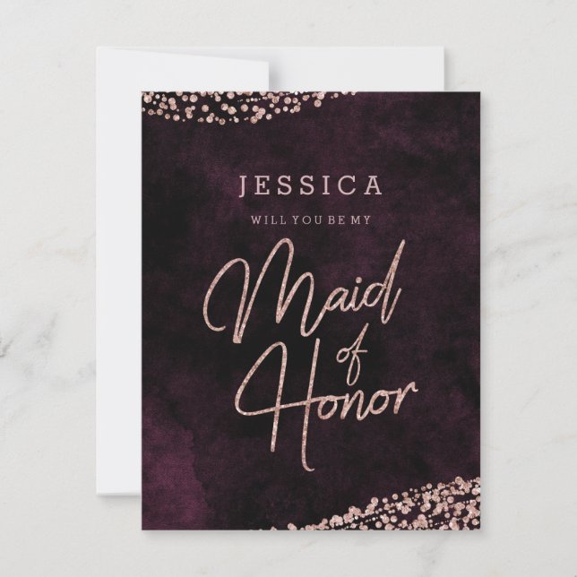 Burgundy Ro Guld kommer att vara min Maid of honor Inbjudningar (Framsida)
