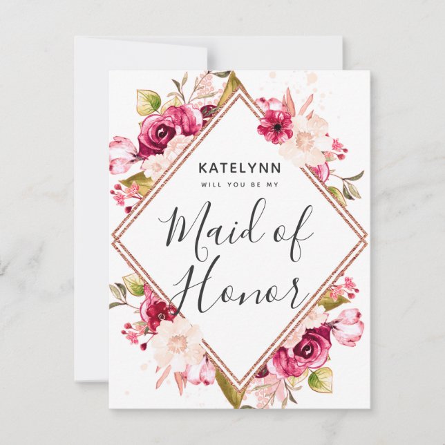 Burgundy Ro Guld kommer att vara min Maid of honor Inbjudningar (Framsida)