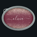 Burgundy Ro Guld  Rosa Glitter Monogram<br><div class="desc">Burgundy och Ro Guld -  Rosa Gnistra Glitter Skript Monogram Namn Bälte Buckle. Detta gör perfekt studenten,  söt 16 16,  18,  21,  30,  40,  50,  60,  70,  80,  90:e,  100-årsdag,  bröllop,  möhippa,  årsdag,  babydusch eller bachelorette-gåva till någon som glam lyx och chic stilar.</div>