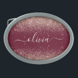 Burgundy Ro Guld  Rosa Glitter Monogram<br><div class="desc">Burgundy och Ro Guld -  Rosa Gnistra Glitter Skript Monogram Namn Bälte Buckle. Detta gör perfekt studenten,  söt 16 16,  18,  21,  30,  40,  50,  60,  70,  80,  90:e,  100-årsdag,  bröllop,  möhippa,  årsdag,  babydusch eller bachelorette-gåva till någon som glam lyx och chic stilar.</div>
