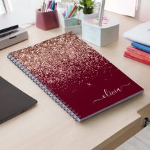 Burgundy Ro Guld Rosa Glitter Monogram