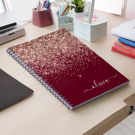 Burgundy Ro Guld Rosa Glitter Monogram Anteckningsbok