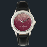 Burgundy Ro Guld  Rosa Glitter Monogram Armbandsur<br><div class="desc">Burgundy och Ro Guld -  Rosa Gnistra Glitter Skript Monogram Namn Watch. Det gör perfekten söt 16-årsjubileum,  bröllop,  möhippa,  årsdag,  babydusch eller bachelorette-fest för någon som glam lyxen och chic stilar i kärlek.</div>