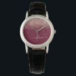 Burgundy Ro Guld  Rosa Glitter Monogram Armbandsur<br><div class="desc">Burgundy och Ro Guld -  Rosa Gnistra Glitter Skript Monogram Namn Watch. Det gör perfekt studenten,  födelsedag,  bröllop,  möhippa,  årsdag,  babydusch eller bachelorette-fest till någon som glam lyx och chic stilar.</div>