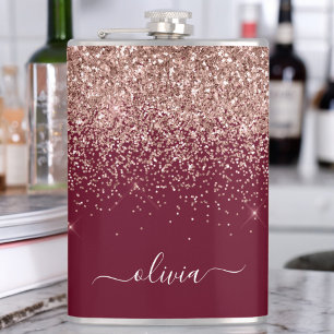 Burgundy Ro Guld Rosa Glitter Monogram Fickplunta