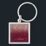 Burgundy Ro Guld  Rosa Glitter Monogram Fyrkantig Silverfärgad Nyckelring<br><div class="desc">Ro Guld -  Rosa och Burgundy Gnistra Glitter Skriptmonogram Namn nyckelringar (Nyckelring). Det gör perfekten söt 16-årsjubileum,  bröllop,  möhippa,  årsdag,  babydusch eller bachelorette-fest för någon som glam lyxen och chic stilar i kärlek.</div>