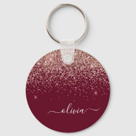 Burgundy Ro Guld Rosa Glitter Monogram Nyckelring