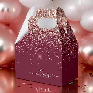 Burgundy Ro Guld  Rosa Glitter Monogram Presentaskar