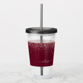 Burgundy Ro Guld Rosa Glitter Monogram Take Away Mugg