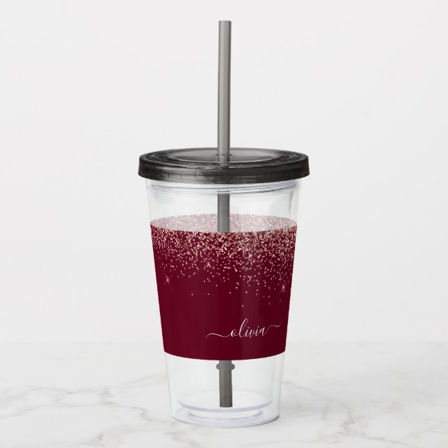 Burgundy Ro Guld  Rosa Glitter Monogram Take Away Mugg (Framsida)
