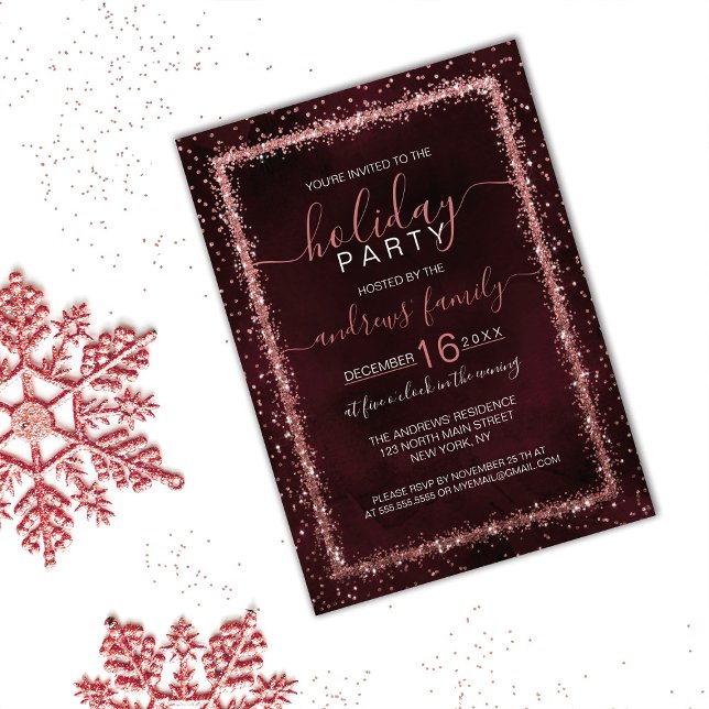 Burgundy Ro Guld Sprinkled Confetti Helgdag Inbjudningar (Skapare uppladdad)