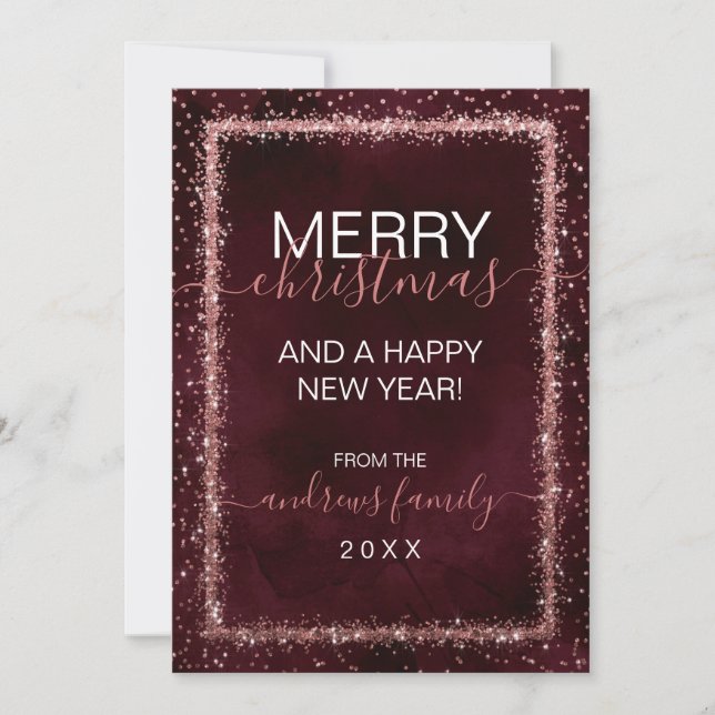 Burgundy Ro Guld Sprinkled Confetti jul Julkort (Framsida)