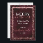 Burgundy Ro Guld Sprinkled Confetti jul Julkort<br><div class="desc">elegant, glamoröst och modernt julhälsningskort i helgdag är perfekt för contemporary- och snyggt-evenemanget. Den har en faux tryckt rosa ros guld med glatt glitter sprinklad konfessionell gräns ovanpå en ljusbrug röd vattenfärgad bakgrund. Baksidan visningar samma glitter men sprinklades över hela sidan med vattenfärgsbakgrunden. Den här chicen, lyxen och den unika...</div>