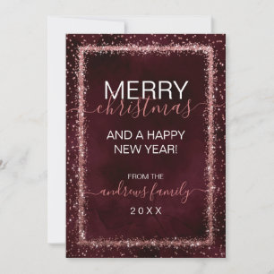 Burgundy Ro Guld Sprinkled Confetti jul Julkort
