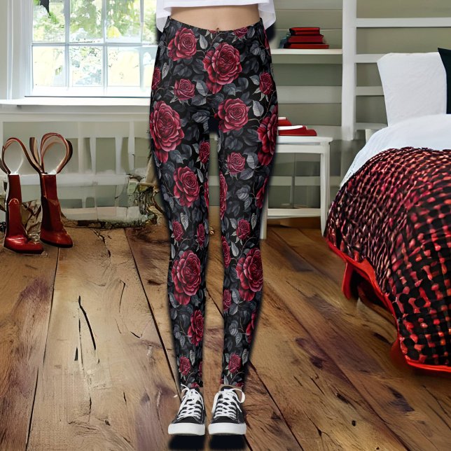 Burgundy Ro med svart bakgrund Leggings (Skapare uppladdad)