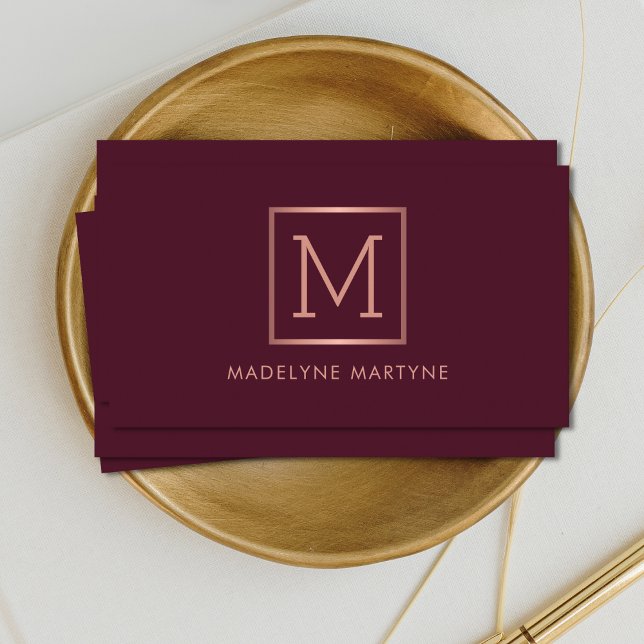 Burgundy Ro Monogram Modern Elegant Guld Visitkort (Skapare uppladdad)