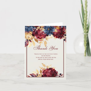Burgundy Ro och Navy Birthday Tack Kort