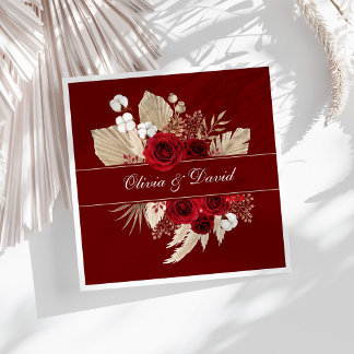 Burgundy Ro och Pampas Grass Bröllop Napkins Pappersservett