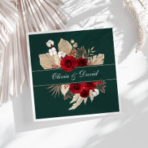 Burgundy Ro och Pampas Grass Bröllop Napkins