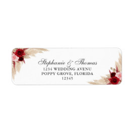 Burgundy Ro och Pampas Grass Returadress Etikett
