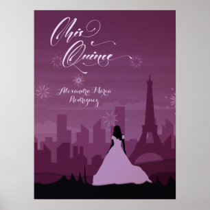Burgundy Ro Paris Fireworks Quinceañera Poster