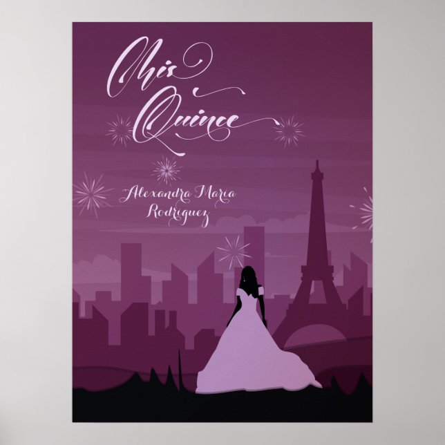 Burgundy Ro Paris Fireworks Quinceañera Poster (Framsidan)