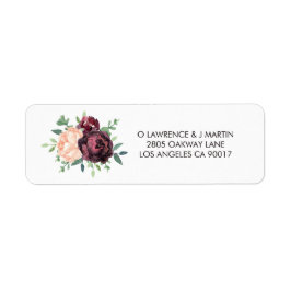 Burgundy Ro Peach Peony Blommigt Returadress Etikett