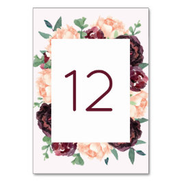 Burgundy Ro Peach Peony Bordsnummer Cards