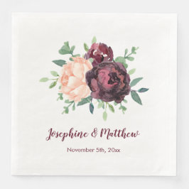 Burgundy Ro Peony Bouquet Bröllop Napkins Pappersservett