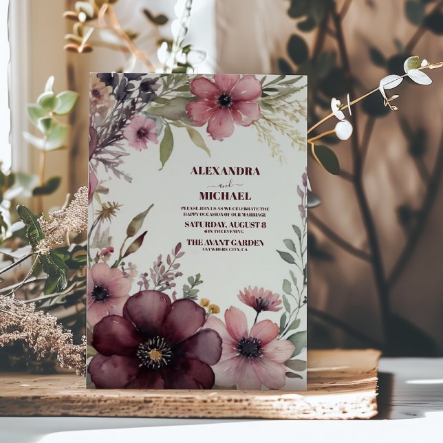Burgundy Ro Ranunculus Bröllop Inbjudningar (Skapare uppladdad)