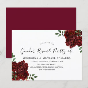 Burgundy Ro Romantic Gender Reveal Party Inbjudningar