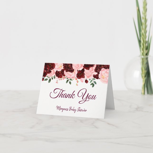 Burgundy Ro  Rosa Baby Shower Tack Kort (Framsida)