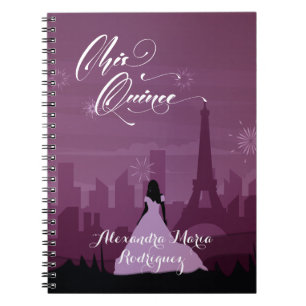 Burgundy Ro Rosa Paris Fireworks Quinceañera Anteckningsbok
