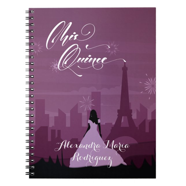 Burgundy Ro Rosa Paris Fireworks Quinceañera Anteckningsbok (Framsidan)