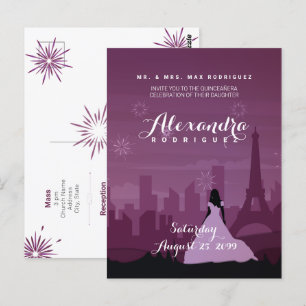 Burgundy Ro Rosa Paris Fireworks Quinceañera Vykort
