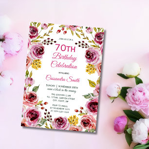 Burgundy Ro Rustic Blommigt Greenery Birthday Inbjudningar