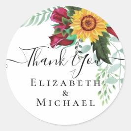 Burgundy Ro Sunblommor Tack favor Gift Runt Klistermärke