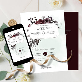 Burgundy Ro-utskrift eller digital bröllopsinbjuda Inbjudningar