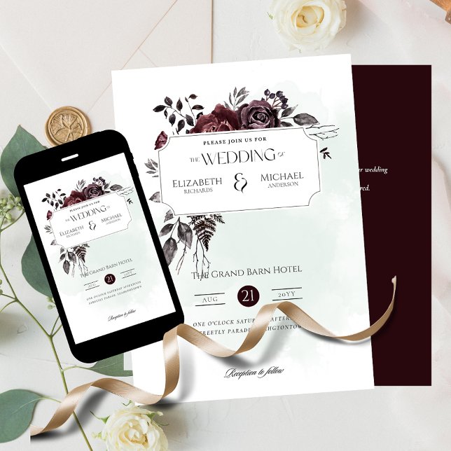 Burgundy Ro-utskrift eller digital bröllopsinbjuda Inbjudningar (Skapare uppladdad)