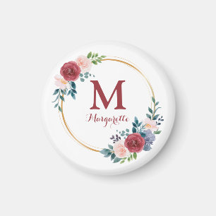 Burgundy Ro WAN Anpassningsbar Monogram och Namn Magnet
