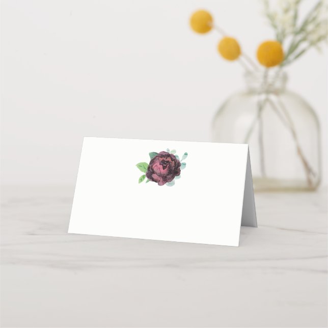 Burgundy Ro Watercolor Blommigt Placeringskort (Framsida)